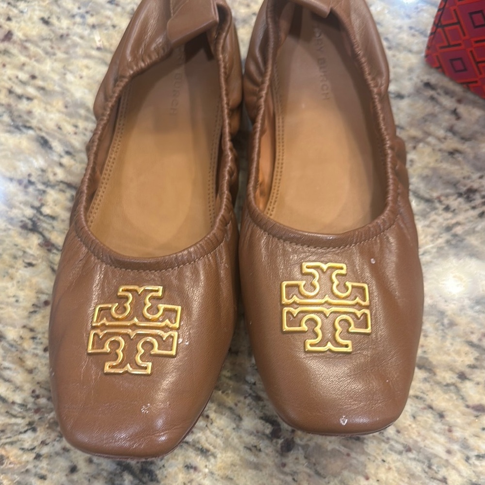 Tory Burch Brown Gold Leather Loafers